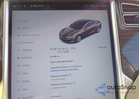 2016 Tesla Model S 60D/70D/75D/85D/90D z USA, uszkodzony, nr VIN 5YJSA1E26GF159977